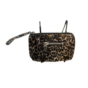 Leopard Print Black and Tan Wristlet Clutch